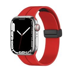 Apple Watch Ultra 49 mm uyumlu Silikon Kordon Magnetik D Tokalı Spor Kayış Mıknatıslı Toka Kırmızı