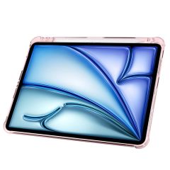 iPad Air 11 M2 2024 uyumlu Kapaklı Kılıf Kalem Bölmeli Tri Fold Standlı Uyku Modlu Akıllı Kapak Rose Gold