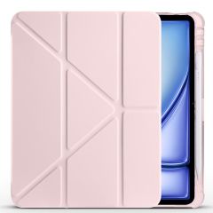 iPad Air 11 M2 2024 uyumlu Kapaklı Kılıf Kalem Bölmeli Tri Fold Standlı Uyku Modlu Akıllı Kapak Rose Gold