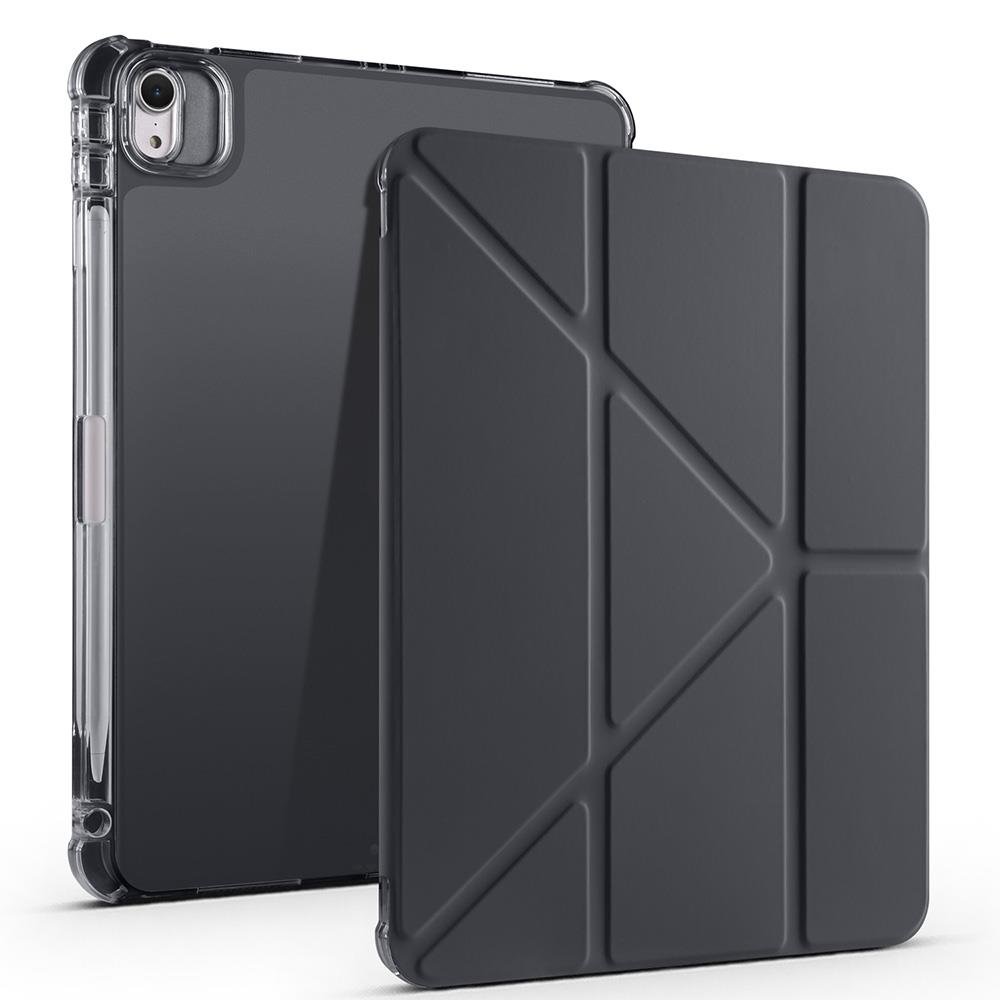 iPad Air 11 M2 2024 uyumlu Kapaklı Kılıf Kalem Bölmeli Tri Fold Standlı Uyku Modlu Akıllı Kapak Siyah