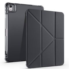 iPad Air 11 M2 2024 uyumlu Kapaklı Kılıf Kalem Bölmeli Tri Fold Standlı Uyku Modlu Akıllı Kapak Siyah