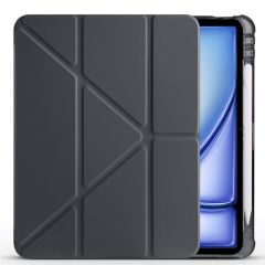 iPad Air 11 M2 2024 uyumlu Kapaklı Kılıf Kalem Bölmeli Tri Fold Standlı Uyku Modlu Akıllı Kapak Siyah