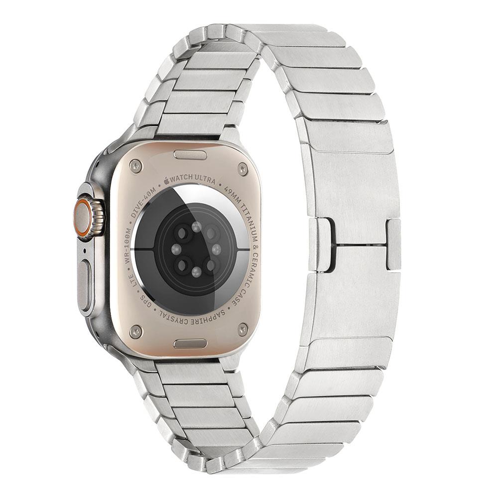 Apple Watch Ultra 49 mm uyumlu Metal Kordon Baklalı Model Bilezik Paslanmaz Çelik Kayış Kelebek Toka Gümüş