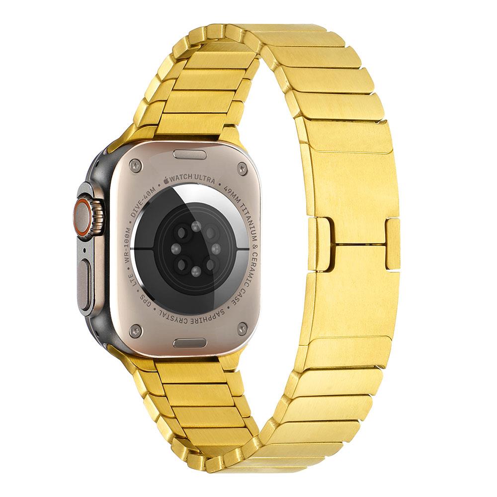 Apple Watch Ultra 49 mm uyumlu Metal Kordon Baklalı Model Bilezik Paslanmaz Çelik Kayış Kelebek Toka Gold