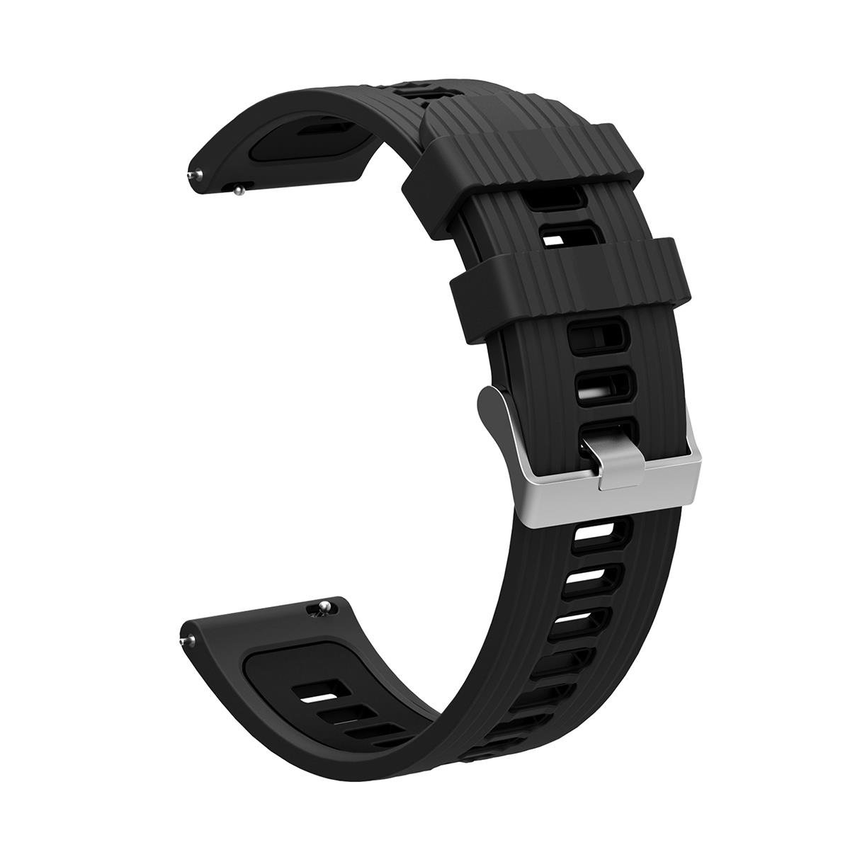 Samsung Gear S2 Uyumlu Silikon Kordon Çizgili Spor Tasarım Renkli Delikli Spor Kayış Siyah