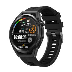 Samsung Gear S2 Uyumlu Silikon Kordon Çizgili Spor Tasarım Renkli Delikli Spor Kayış Siyah
