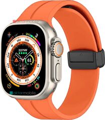 Apple Watch Ultra 49 mm uyumlu Silikon Kordon Magnetik D Tokalı Spor Kayış Mıknatıslı Toka Turuncu