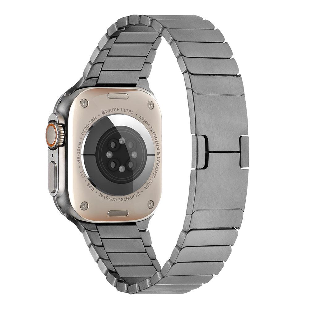 Apple Watch Ultra 49 mm uyumlu Metal Kordon Baklalı Model Bilezik Paslanmaz Çelik Kayış Kelebek Toka Gri