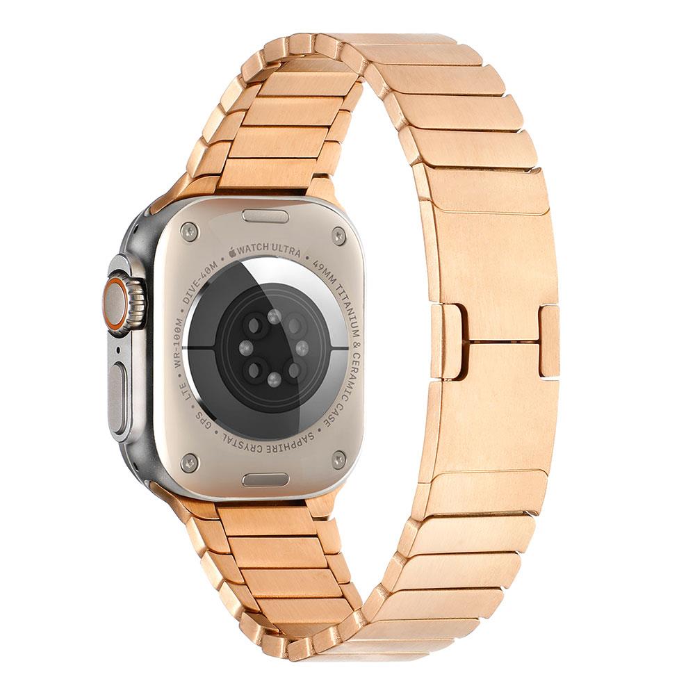 Apple Watch Ultra 49 mm uyumlu Metal Kordon Baklalı Model Bilezik Paslanmaz Çelik Kayış Kelebek Toka Rose Gold