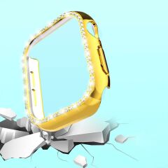 Apple Watch 10 42 mm uyumlu Kasa Koruyucu Taşlı Tasarım Metalik Renk Gövde Koruma (Önü Açık)