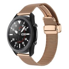 Huawei Watch GT 3 Pro 46 mm Uyumlu Hasır Metal Kordon Magnetik D Tokalı Tel Örgü Kayış Mıknatıslı Rose Gold