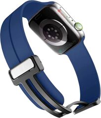 Apple Watch 7 8 41 mm uyumlu Silikon Kordon Magnetik D Tokalı Spor Kayış Mıknatıslı Toka Saks Mavi