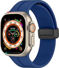 Apple Watch 7 8 41 mm uyumlu Silikon Kordon Magnetik D Tokalı Spor Kayış Mıknatıslı Toka Saks Mavi