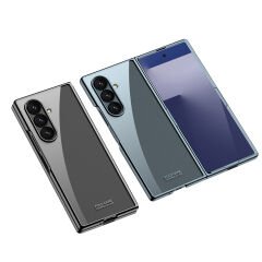 Galaxy Z Fold 7 uyumlu Kılıf Cam Arka Kapak Kamera Korumalı Metalik Kenarlı Premium Glitter