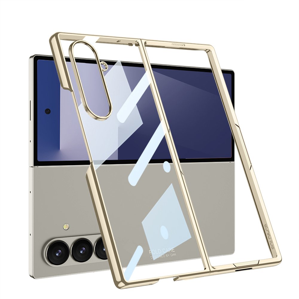 Galaxy Z Fold 7 uyumlu Kılıf Cam Arka Kapak Kamera Korumalı Metalik Kenarlı Premium Glitter Titanyum