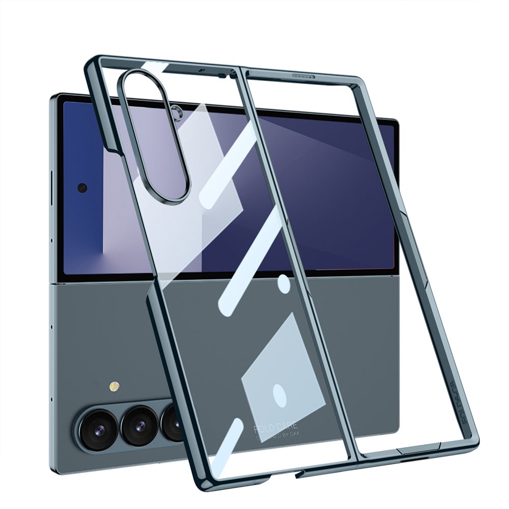 Galaxy Z Fold 7 uyumlu Kılıf Cam Arka Kapak Kamera Korumalı Metalik Kenarlı Premium Glitter Yeşil
