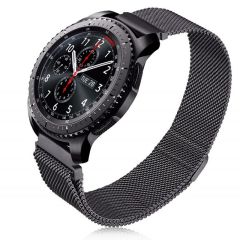 Samsung Galaxy Watch 4 Classic 42 / 46 mm Uyumlu Hasır Metal Kordon Mıknatıslı Tel Örgü Kayış Siyah