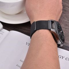 Samsung Galaxy Watch 4 Classic 42 / 46 mm Uyumlu Hasır Metal Kordon Mıknatıslı Tel Örgü Kayış Siyah