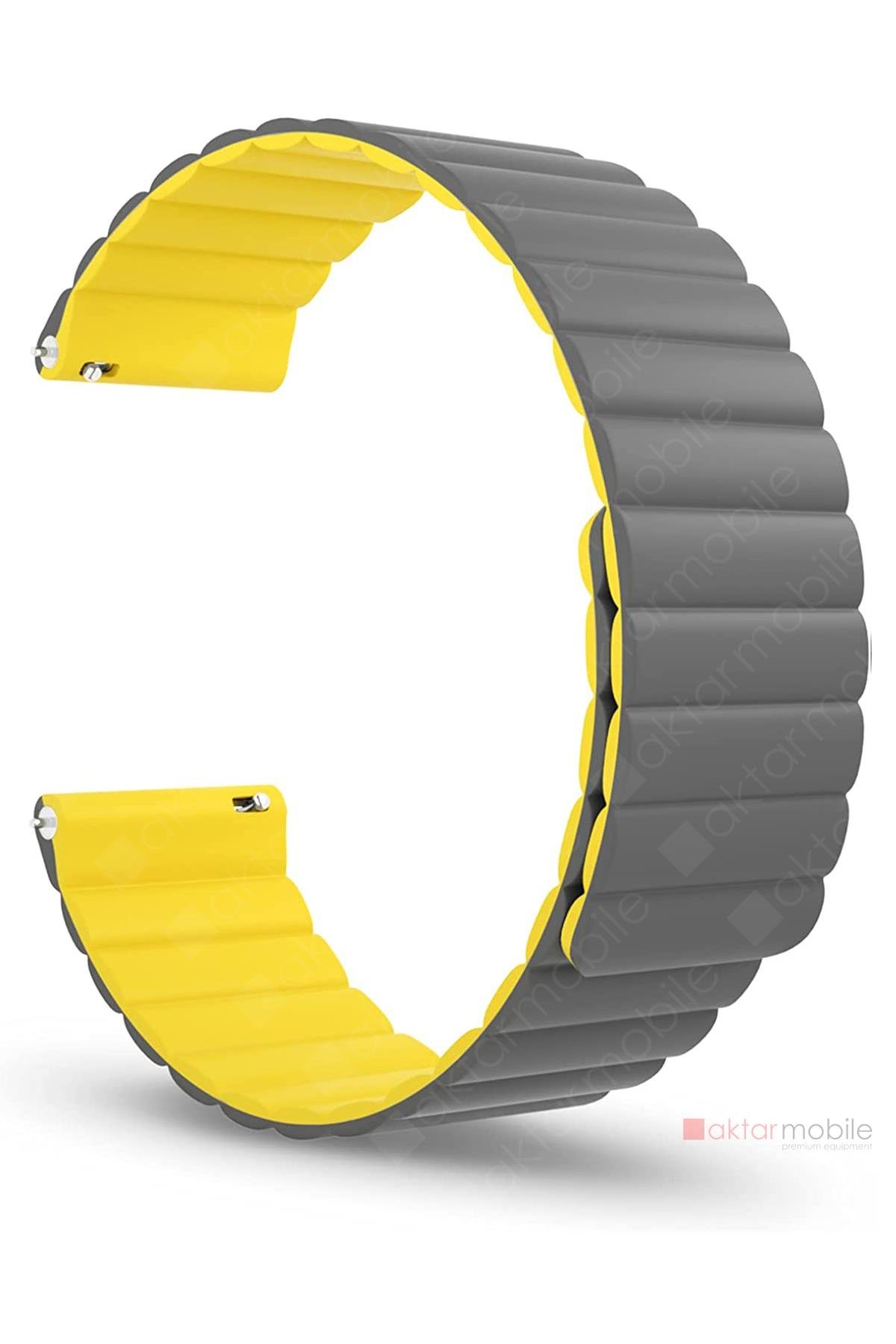 Huawei Watch GT 2 42 mm uyumlu Magnetik Silikon Kordon Çift Renkli Mıknatıslı Premium Kayış Gri - Sarı