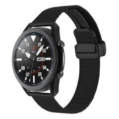 Huawei Watch GT 3 46 mm Uyumlu Hasır Metal Kordon Magnetik D Tokalı Tel Örgü Kayış Mıknatıslı Gümüş