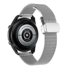 Huawei Watch GT 3 46 mm Uyumlu Hasır Metal Kordon Magnetik D Tokalı Tel Örgü Kayış Mıknatıslı Gümüş