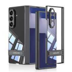 Galaxy Z Fold 7 uyumlu Kılıf Şeffaf Arka Kapak Kick Standlı Kamera Korumalı Magnetik Menteşeli