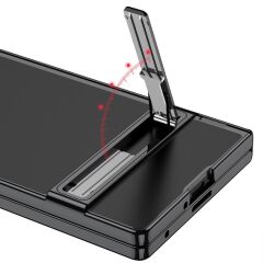 Galaxy Z Fold 7 uyumlu Kılıf Şeffaf Arka Kapak Kick Standlı Kamera Korumalı Magnetik Menteşeli