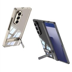 Galaxy Z Fold 7 uyumlu Kılıf Şeffaf Arka Kapak Kick Standlı Kamera Korumalı Magnetik Menteşeli