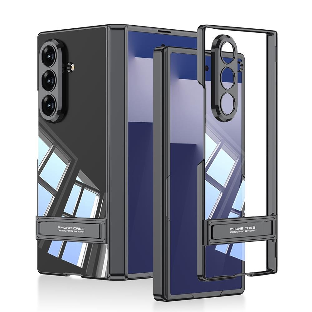 Galaxy Z Fold 7 uyumlu Kılıf Şeffaf Arka Kapak Kick Standlı Kamera Korumalı Magnetik Menteşeli Siyah