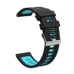 Galaxy Watch Active Uyumlu Silikon Kordon Çizgili Spor Tasarım Renkli Delikli Spor Kayış Siyah - Turkuaz