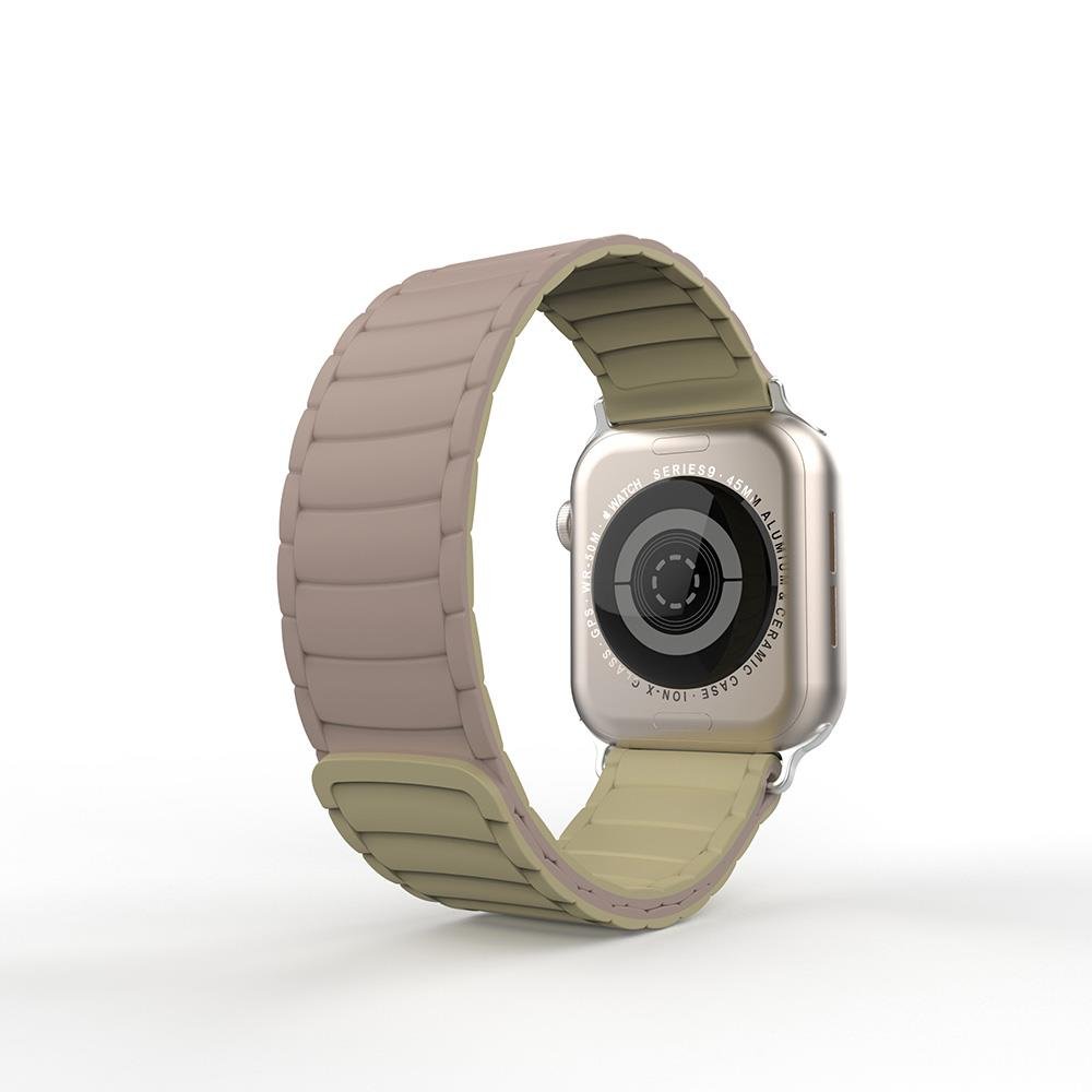 Apple Watch 10 46 mm uyumlu Mıknatıslı Silikon Kordon Çift Renkli Magnetik Kayış Soft Tone Strap Kahverengi - Krem