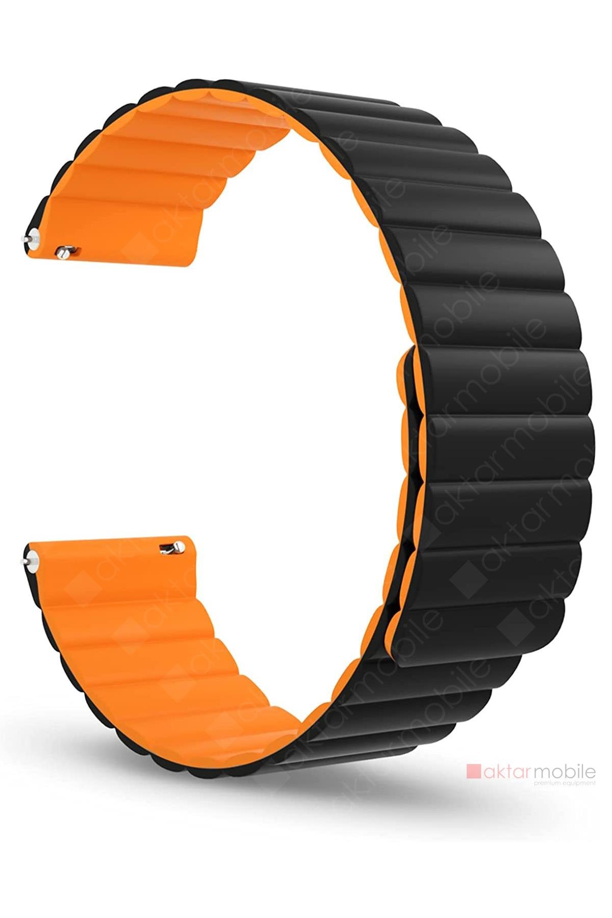 Huawei Watch GT 3 42 mm uyumlu Magnetik Silikon Kordon Çift Renkli Mıknatıslı Premium Kayış Siyah - Turuncu