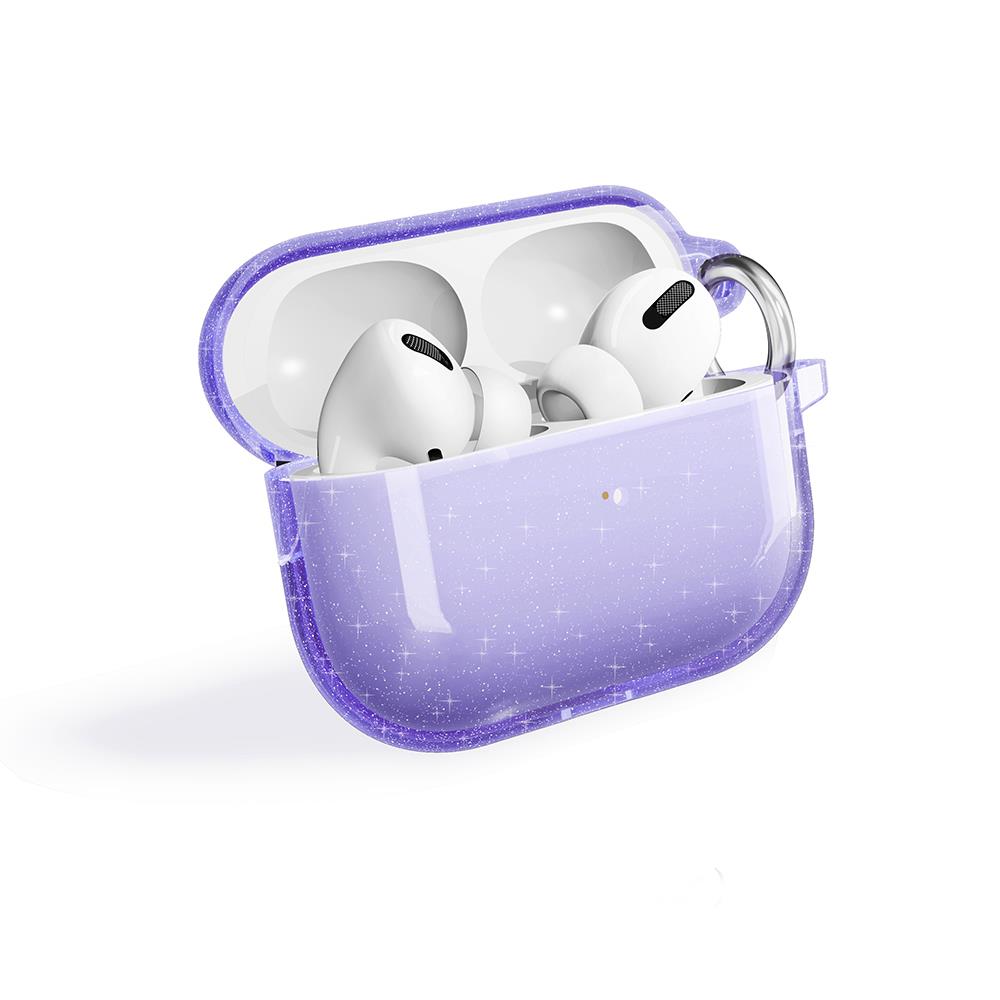 Airpods Pro 2. Nesil Uyumlu Simli Kılıf Sert Silikon Kapak Parlak Görünümlü Saydam Yapı Mor