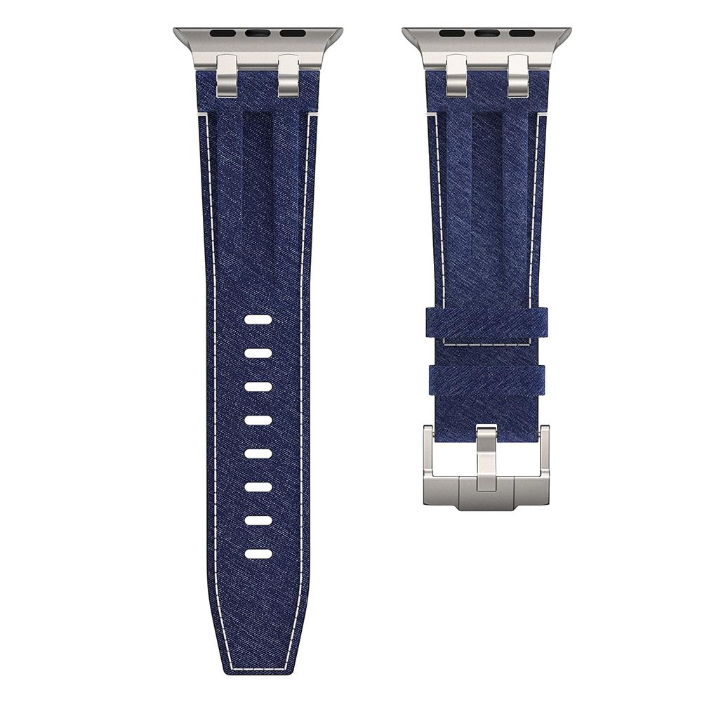 Apple Watch 7 8 9 45 mm uyumlu Denim Kordon Kot Kumaş Premium Kayış Gümüş - Lacivert