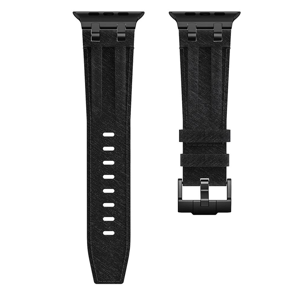 Apple Watch 7 8 9 45 mm uyumlu Denim Kordon Kot Kumaş Premium Kayış Siyah