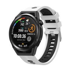 Samsung Galaxy Watch 4 40 / 44 mm Uyumlu Silikon Kordon Çizgili Spor Tasarım Delikli Kayış Beyaz - Siyah