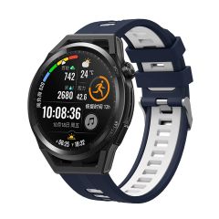 Samsung Galaxy Watch FE 40 mm Uyumlu Silikon Kordon Çizgili Spor Tasarım Delikli Kayış Lacivert - Beyaz