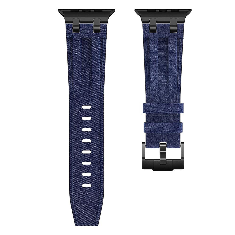 Apple Watch 6 5 4 3 2 1 SE 42 44 mm uyumlu Denim Kordon Kot Kumaş Premium Kayış Siyah - Lacivert