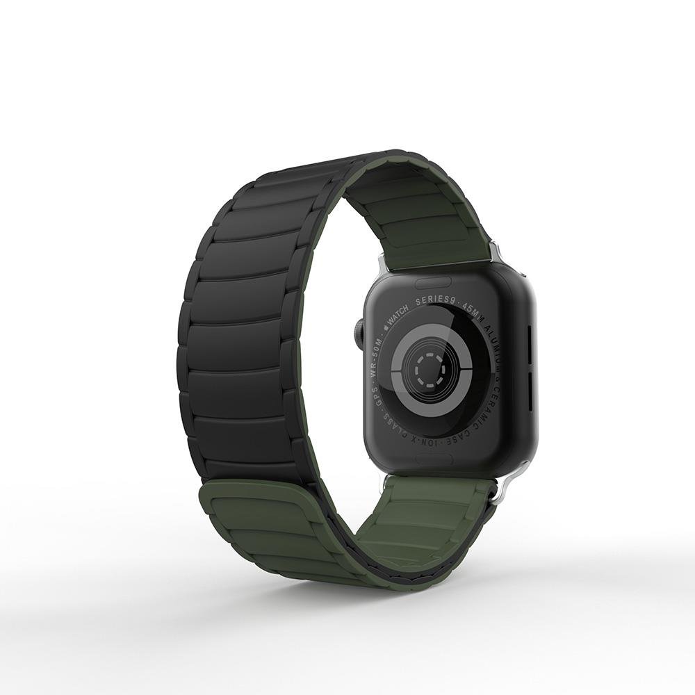 Apple Watch 6 5 4 3 2 1 SE 38 40 mm uyumlu Mıknatıslı Silikon Kordon Çift Renkli Magnetik Kayış Siyah - Yeşil