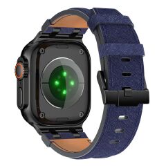 Apple Watch Ultra 2 3 49 mm uyumlu Denim Kordon Kot Kumaş Premium Kayış