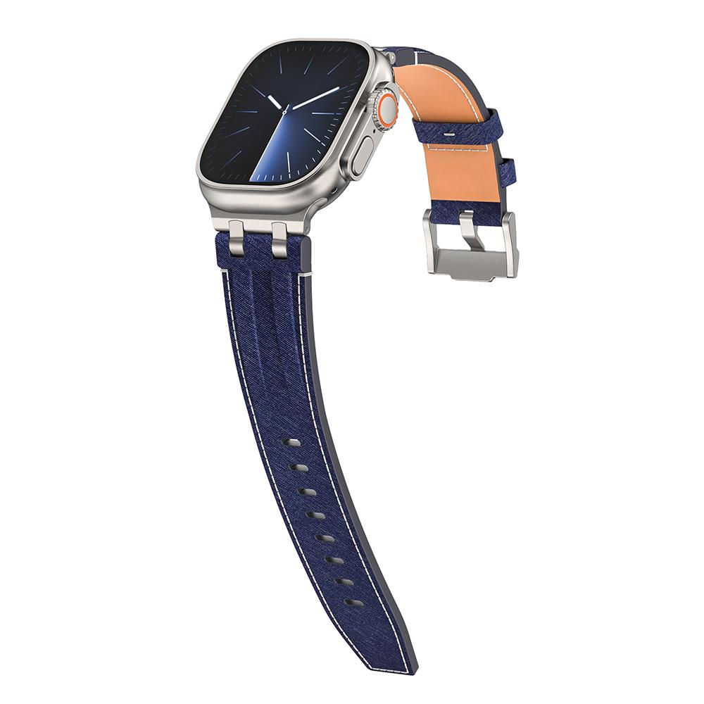 Apple Watch Ultra 2 3 49 mm uyumlu Denim Kordon Kot Kumaş Premium Kayış Gümüş - Lacivert