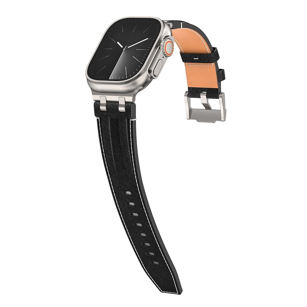 Apple Watch Ultra 2 3 49 mm uyumlu Denim Kordon Kot Kumaş Premium Kayış Gümüş - Siyah