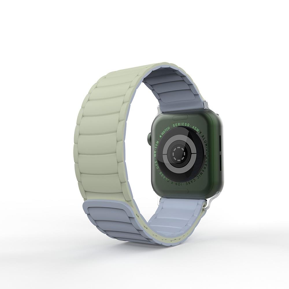 Apple Watch 6 5 4 3 2 1 SE 38 40 mm uyumlu Mıknatıslı Silikon Kordon Çift Renkli Magnetik Kayış Mint - Lila