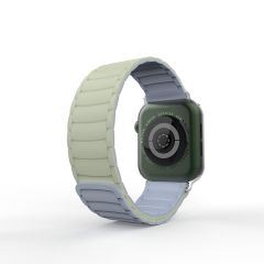 Apple Watch 6 5 4 3 2 1 SE 38 40 mm uyumlu Mıknatıslı Silikon Kordon Çift Renkli Magnetik Kayış Mint - Lila