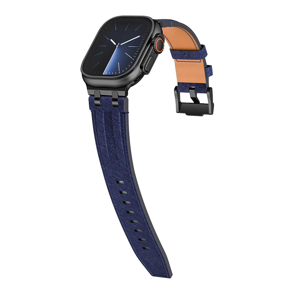 Apple Watch Ultra 2 3 49 mm uyumlu Denim Kordon Kot Kumaş Premium Kayış Siyah - Lacivert