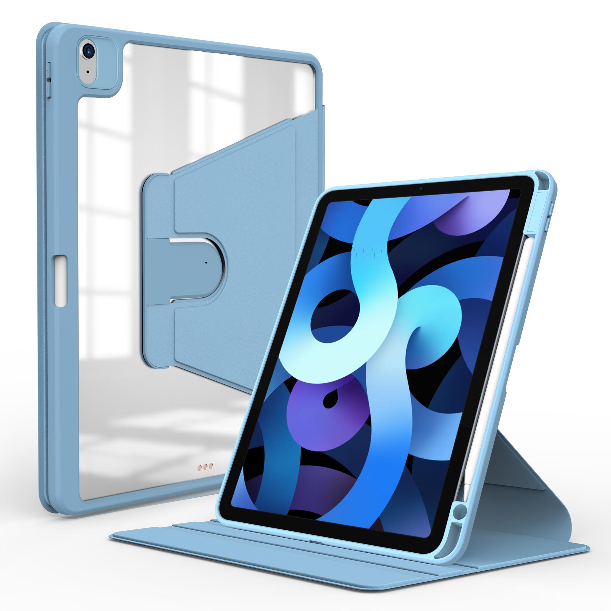 iPad Air 5. Nesil 2022 10.9'' M1 uyumlu Kılıf 360° Dönebilen Kalem Bölmeli Standlı Akıllı Kapak Mavi