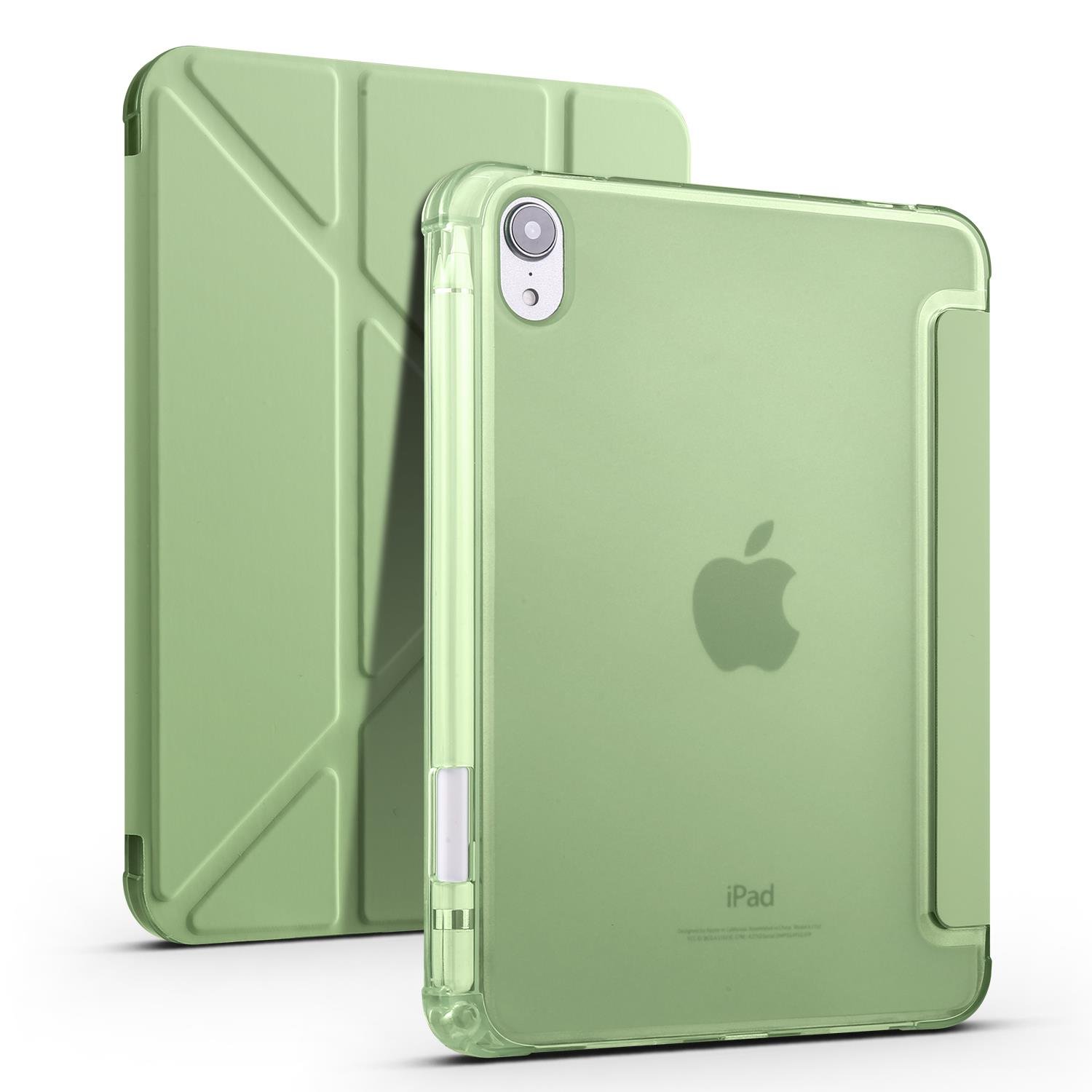 iPad Mini 7. Nesil 2024 Uyumlu Kapaklı Kılıf Kalem Bölmeli Tri Fold Standlı Uyku Modlu Akıllı Kapak Açık Yeşil