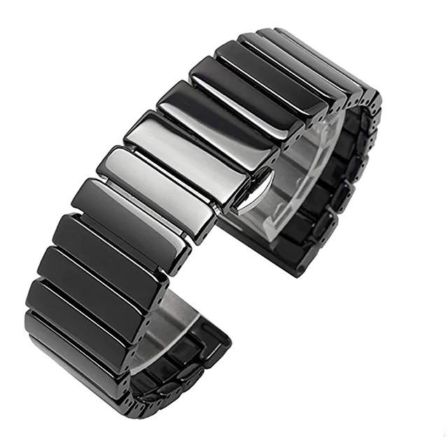 Samsung Galaxy Watch Active 2 40 / 44 mm Uyumlu Seramik Kordon Premium Seramik Kayış Siyah