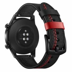 Huawei Watch GT 3 42 mm Uyumlu Deri Kordon Spor Dikişli Deri Kayış Siyah