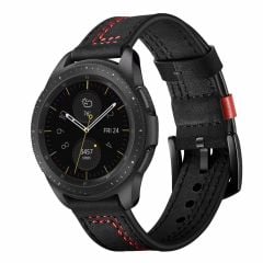 Huawei Watch GT 3 42 mm Uyumlu Deri Kordon Spor Dikişli Deri Kayış Siyah